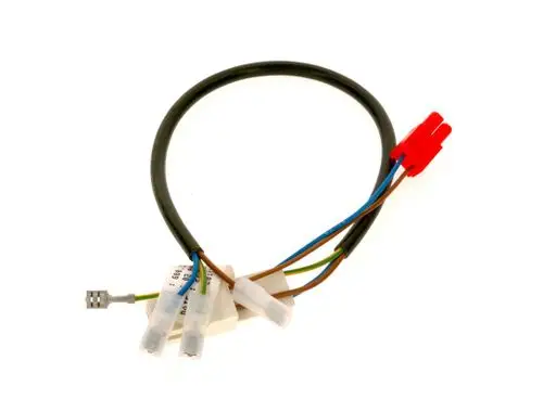 Kabelbaum mit mehreren Anschlüssen und Steckverbindungen, hergestellt von Bosch, zur elektrischen Verbindung in einem Gerät.